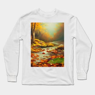 Romantic autumn landscape with a river surrounded by tree leaves II Long Sleeve T-Shirt